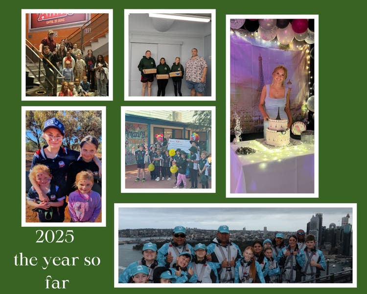 The year so far showcases Year 12 formal, group photo at Annie Musical, NAIDOC Day, Sydney Bridge climb group shot.