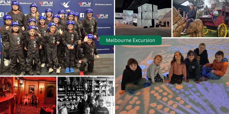 Melbourne photo banner shows students at I-FLY, in the LUME, Musical visit and Sovereign Hills